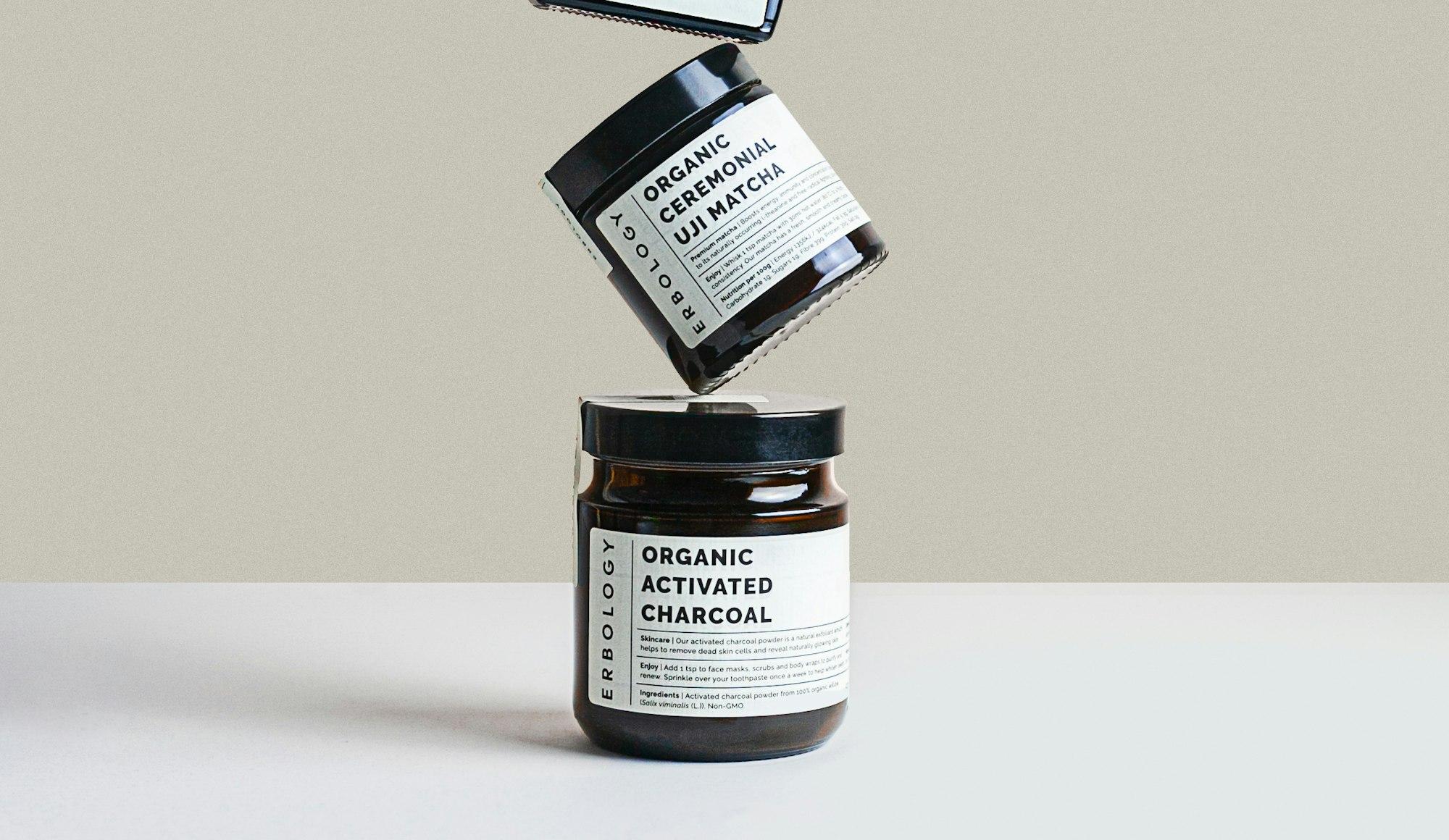 Coordinated packaging line for a single brand — matching amber jars and closures
